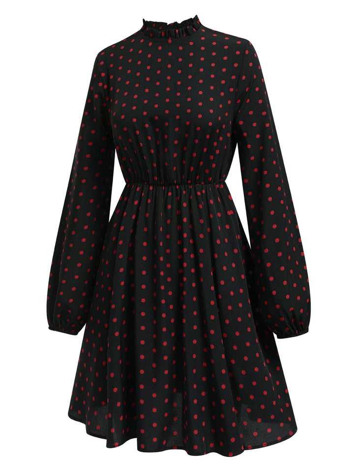 Black 1950s Polka Dot Long Sleeves Dress, vintage dress, retro fashion, rockabilly, pin-up fashion - perfect for women who love vintage and retro fashion