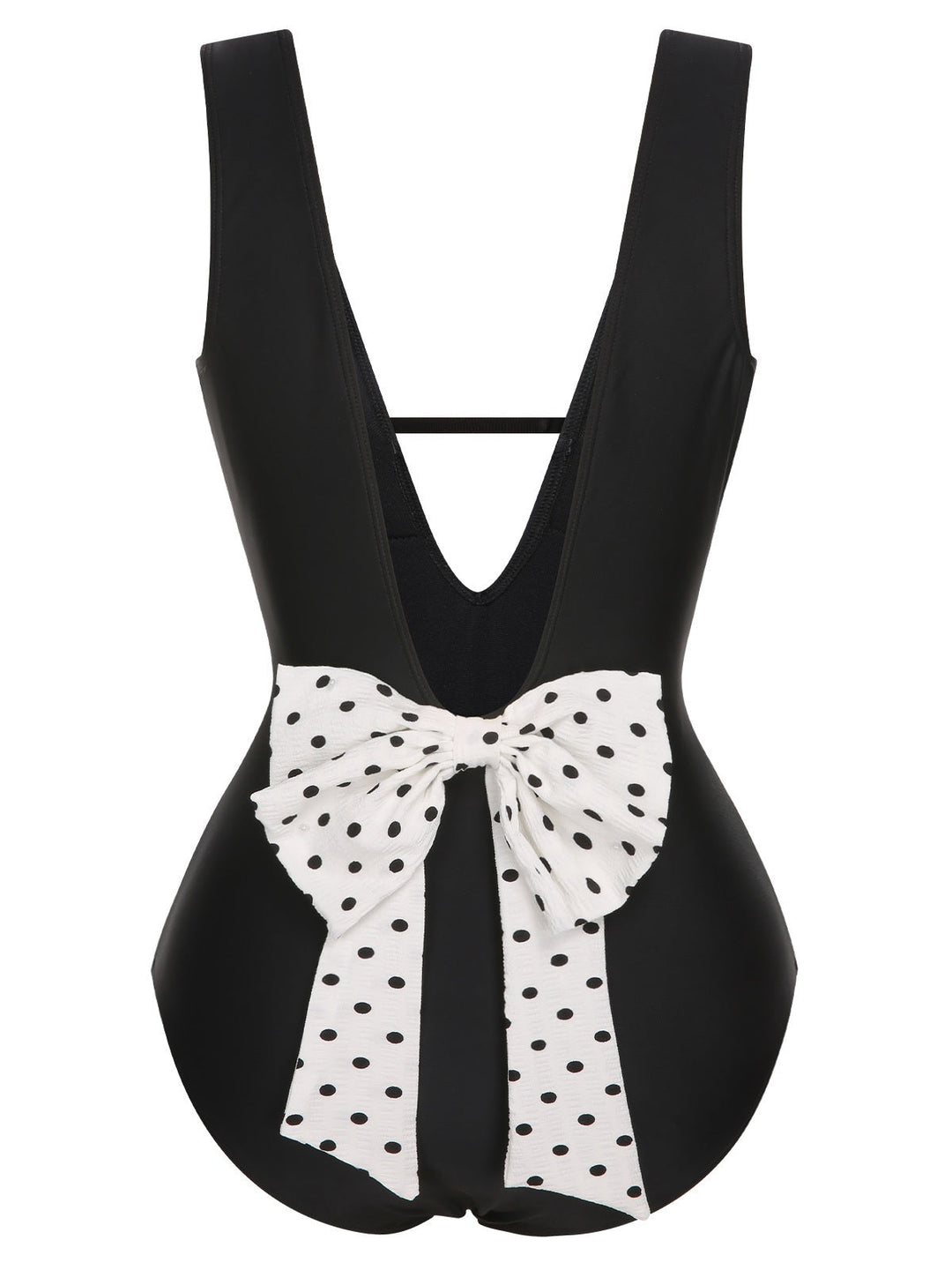Black 1950s Polka Dot V-Neck Bow Swimsuit, vintage swimsuit, pin-up swimwear - perfect for women who love vintage and retro fashion