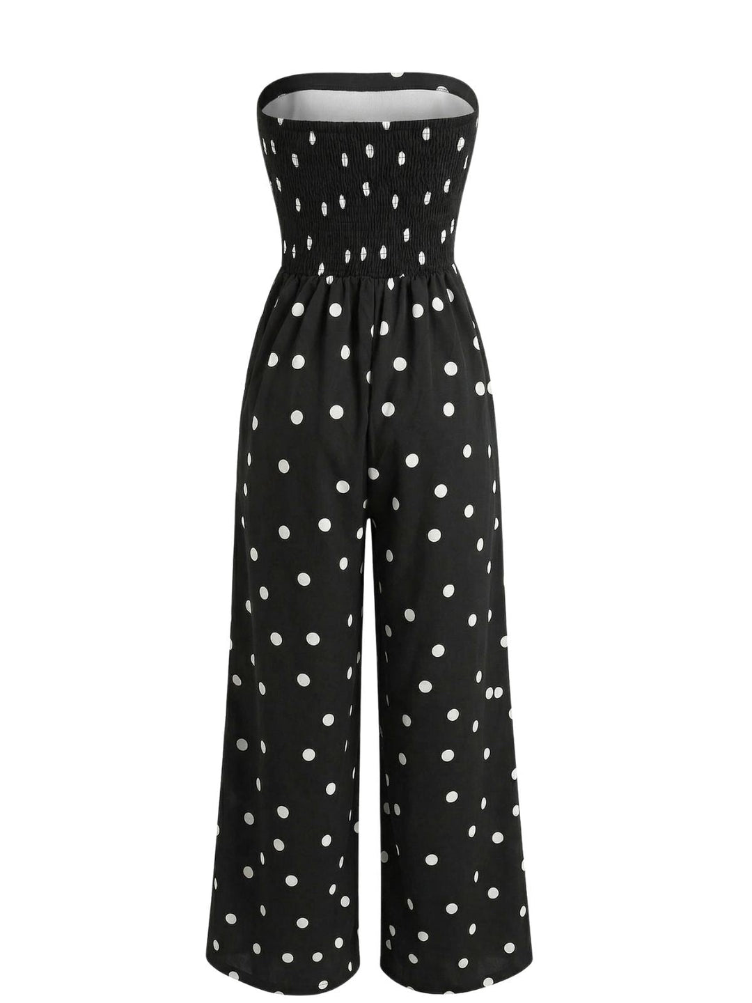 Black 1950s Polka Dot Strapless Wide Leg Jumpsuit - vintage romper, retro jumpsuit for vintage lovers