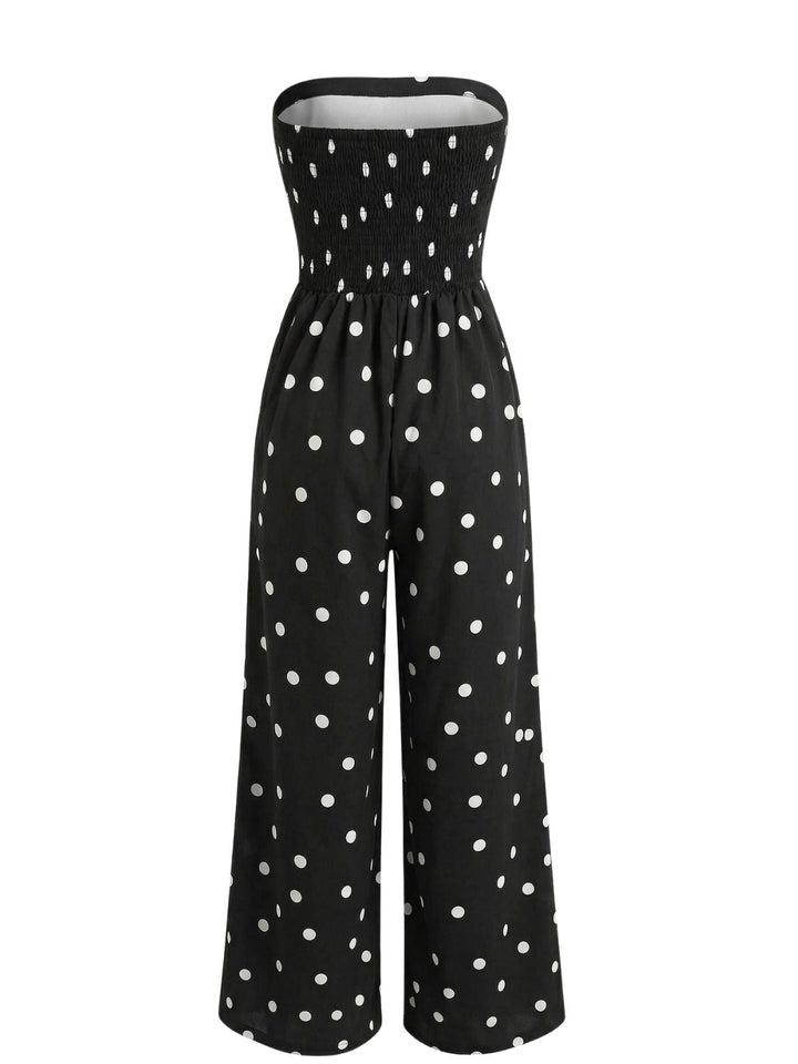 Black 1950s Polka Dot Strapless Wide Leg Jumpsuit - vintage romper, retro jumpsuit for vintage lovers