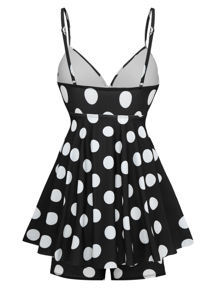 Black 1950s Polka Dots One-Piece Swim Dress: where 1950s romance meets her modern spirit