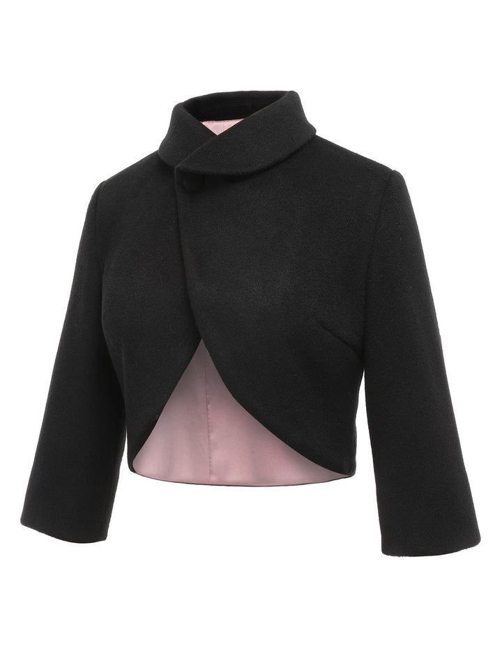 Black 1950s Retro Woolen Wrap Bolero Jacket — vintage elegance for the modern woman