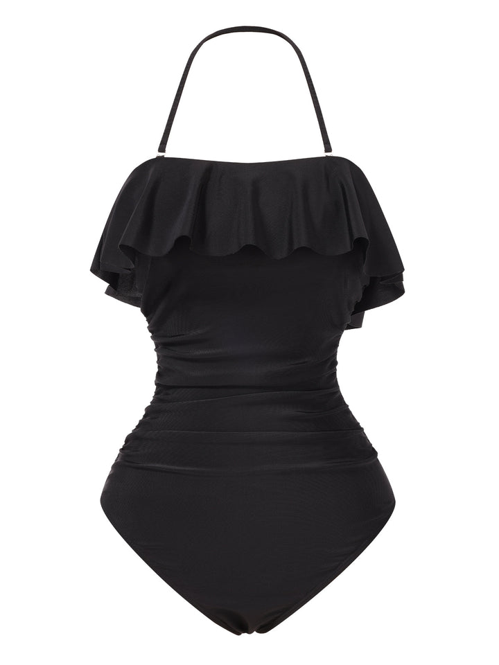 1950s Ruffles Halter OnePiece Swimsuit | 1950s | vintage swimsuit, retro beachwear
