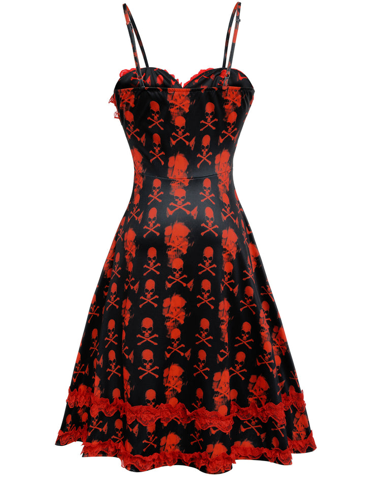 Black 1950s Skull Lace Strap Dress, vintage dress, retro fashion, rockabilly, pin-up fashion - perfect for women who love vintage and retro fashion