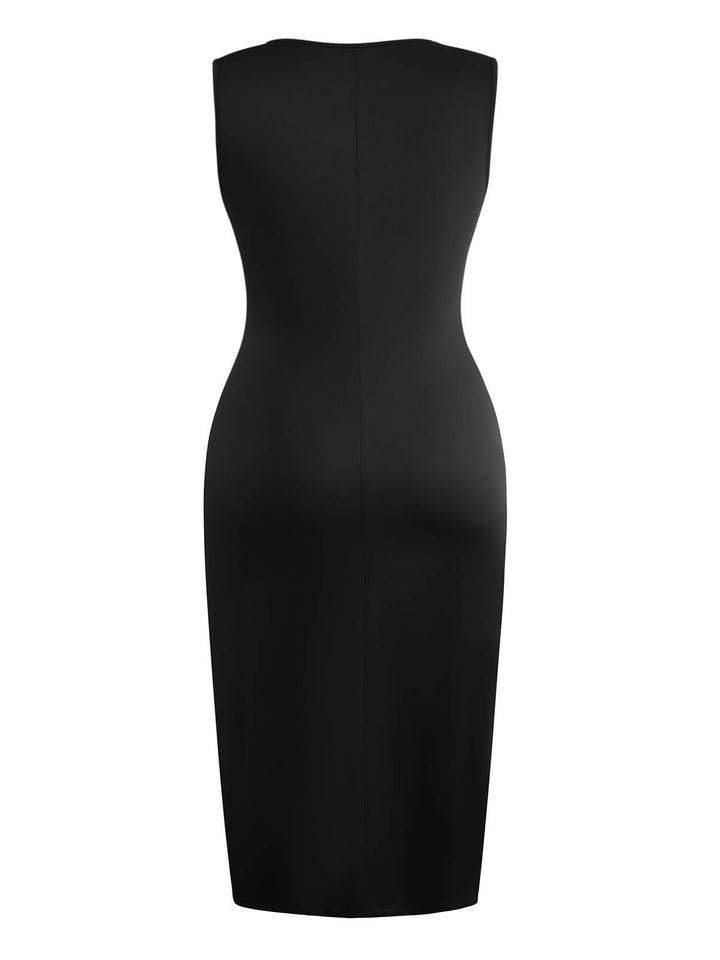 Black 1950s Sleeveless Side-Bow-Slit Maxi Dress - vintage dress, retro fashion, rockabilly