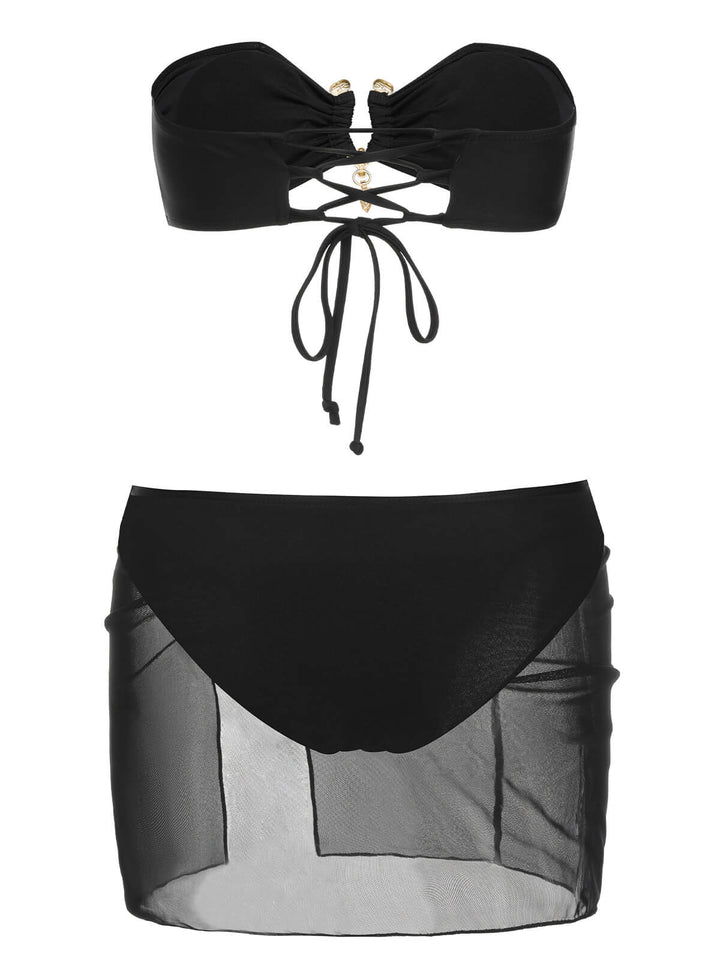 Black 1950s Solid Bikini Set With Skirt, vintage skirt, retro style - perfect for women who love vintage and retro fashion