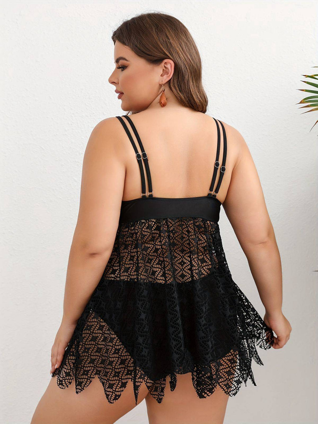 Black 1950s Solid Bohemian Lace Tankini Set - vintage fashion, retro style, classic black