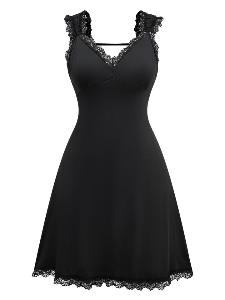 Black 1950s Solid Butterfly Backless Nightdress - vintage dress, retro fashion, rockabilly