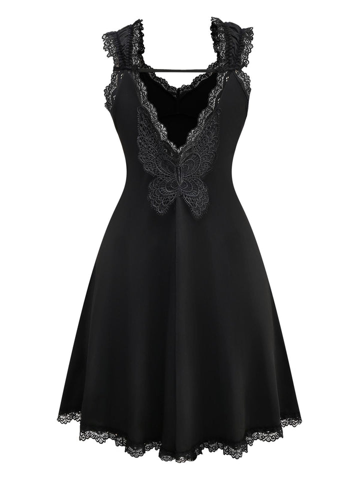 Black 1950s Solid Butterfly Backless Nightdress - vintage dress, retro fashion, rockabilly