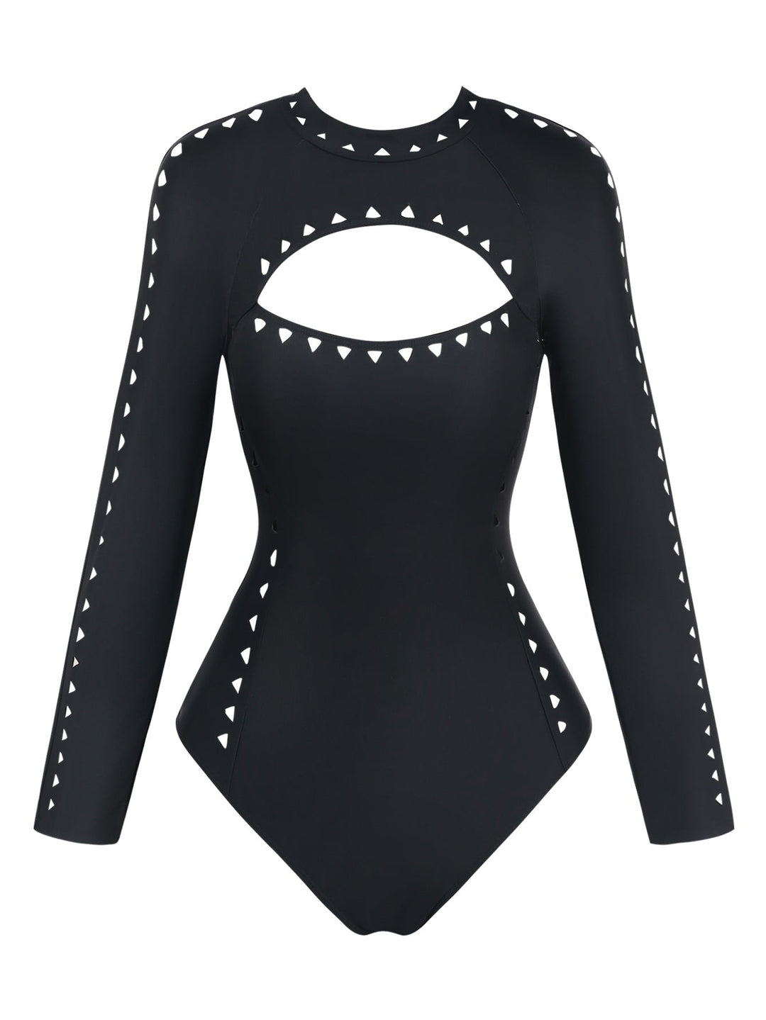 Black Solid Cutout Long Sleeves Swimsuit - vintage swimsuit, swimwear for vintage lovers