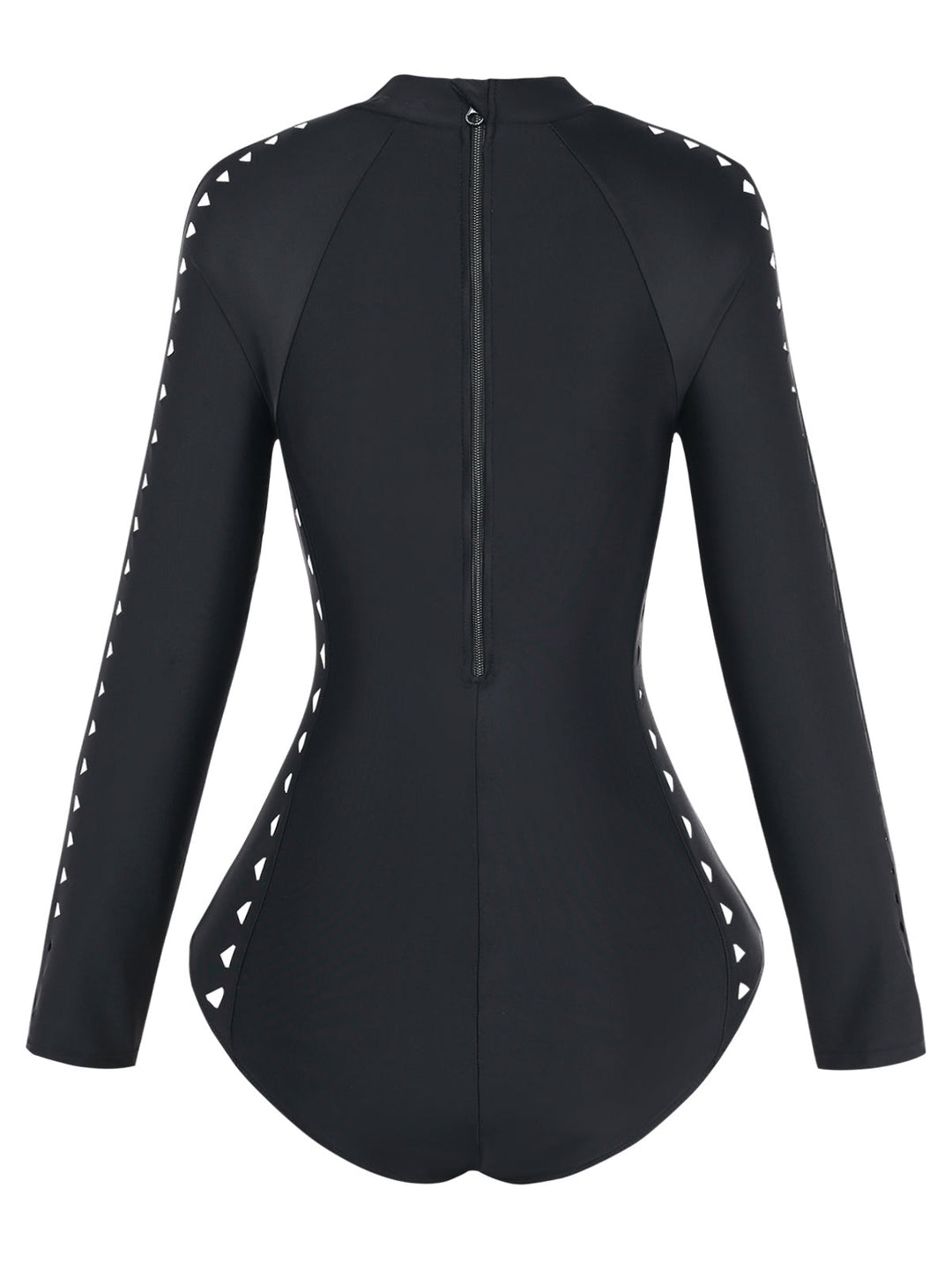 Black Solid Cutout Long Sleeves Swimsuit - vintage swimsuit, swimwear for vintage lovers