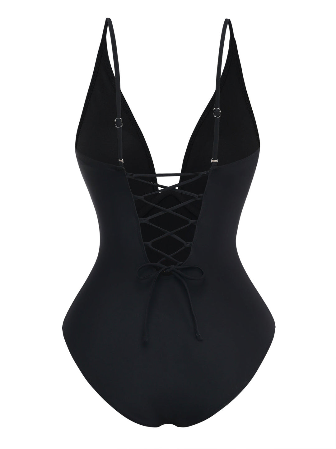 Black 1950s Solid Deep V Tummy Control One-Piece Swimsuit: beautiful vintage swimwear, retro swimsuit, pin-up style with timeless appeal