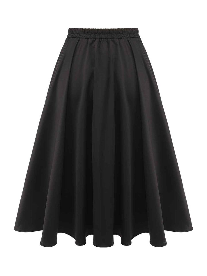 Black 1950s Solid Elastic Waist Pleated Skirt — vintage elegance for the modern woman