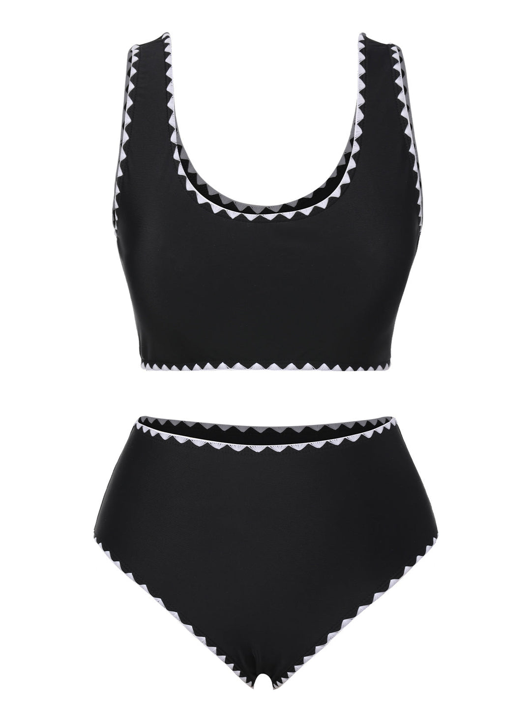 Black 1950s Solid Jagged Edge Swimsuit, vintage swimsuit, pin-up swimwear - perfect for women who love vintage and retro fashion