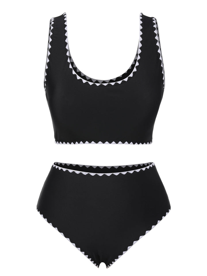 Black 1950s Solid Jagged Edge Swimsuit, vintage swimsuit, pin-up swimwear - perfect for women who love vintage and retro fashion