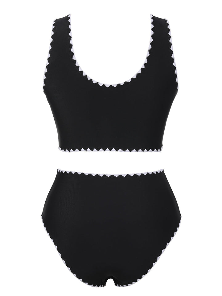 Black 1950s Solid Jagged Edge Swimsuit, vintage swimsuit, pin-up swimwear - perfect for women who love vintage and retro fashion