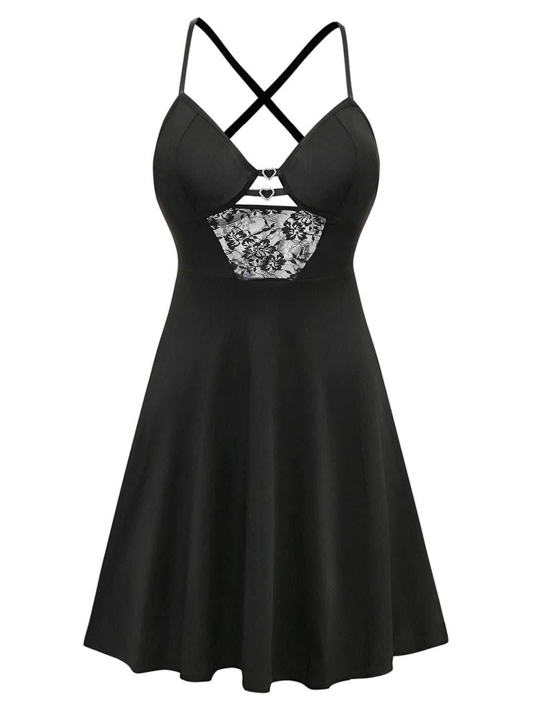 Black Solid Lace Strappy Nightdress - vintage dress, retro fashion, rockabilly