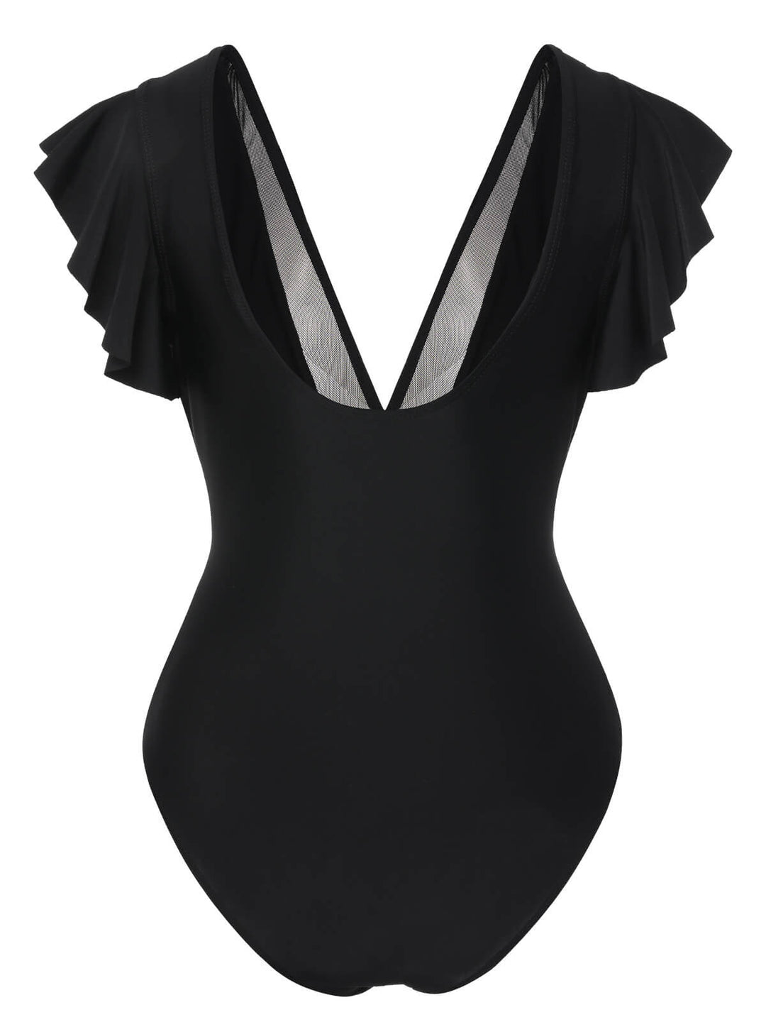 Black 1950s Solid Ruffle Sleeve One-Piece Swimsuit, vintage swimsuit, pin-up swimwear - perfect for women who love vintage and retro fashion