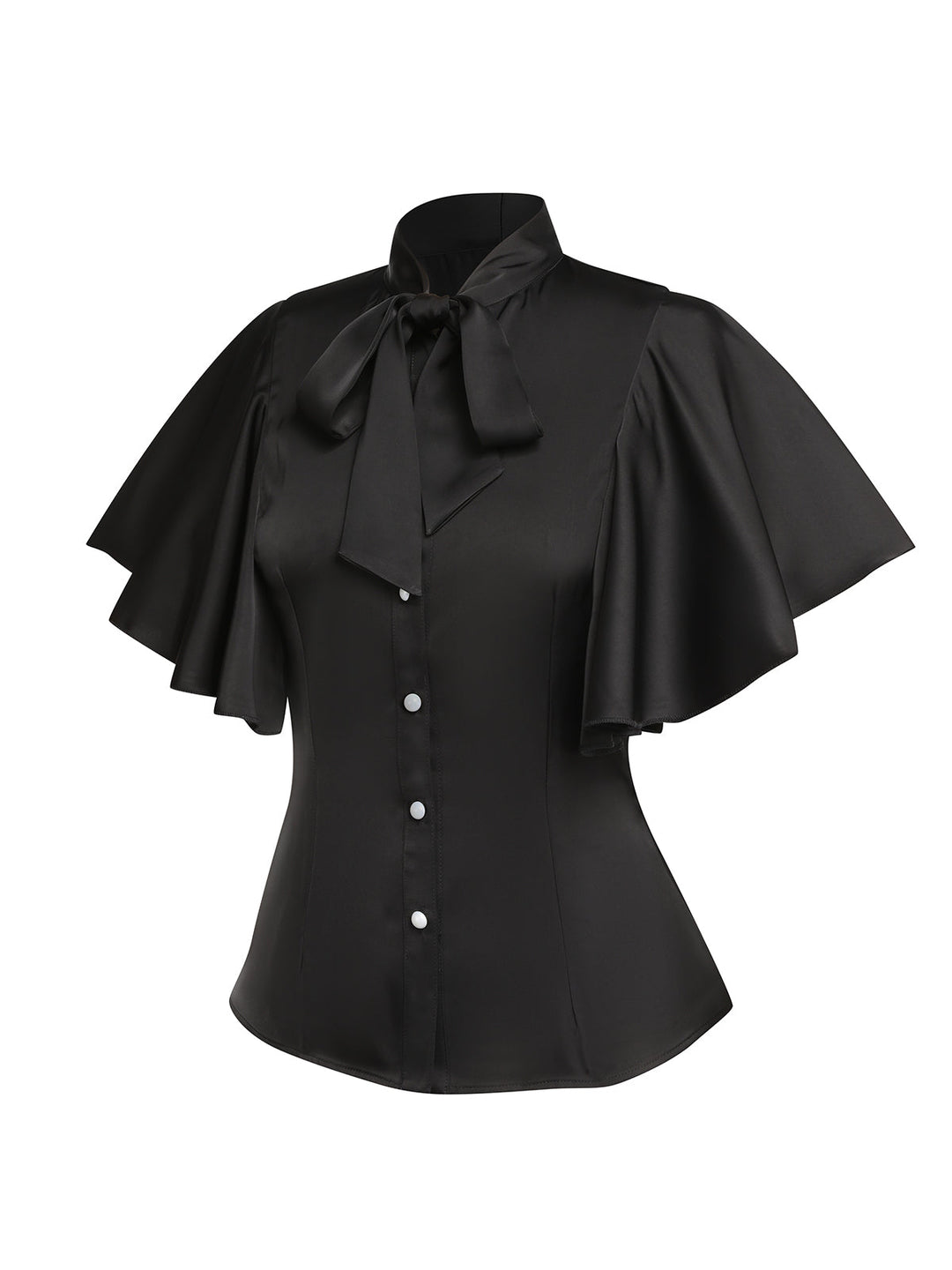 Black 1950s Solid Ruffled-Sleeve Blouse, vintage top, retro blouse - perfect for women who love vintage and retro fashion
