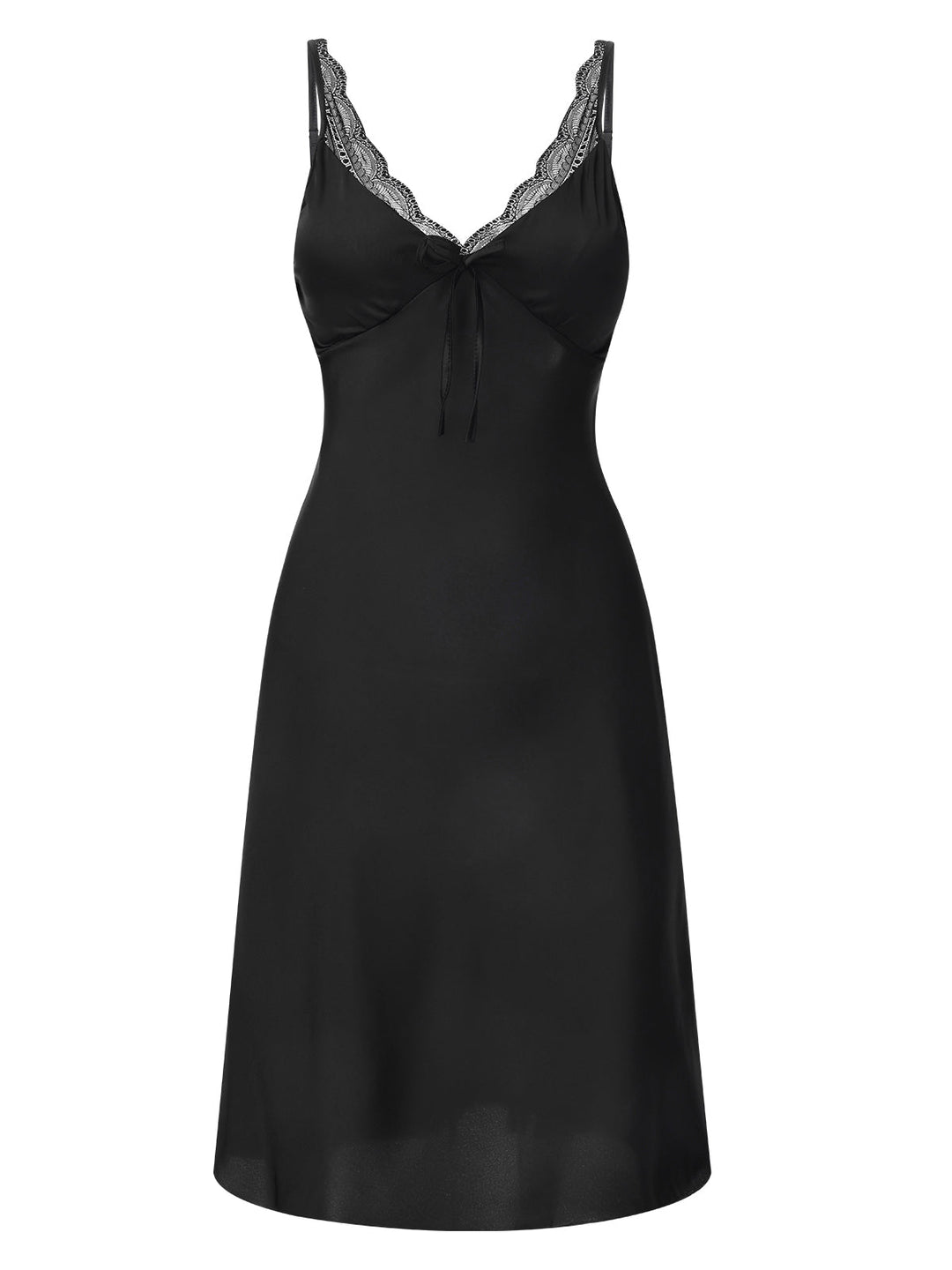 Black Solid V-Neck Lace Nightgown, vintage fashion, retro style - perfect for women who love vintage and retro fashion
