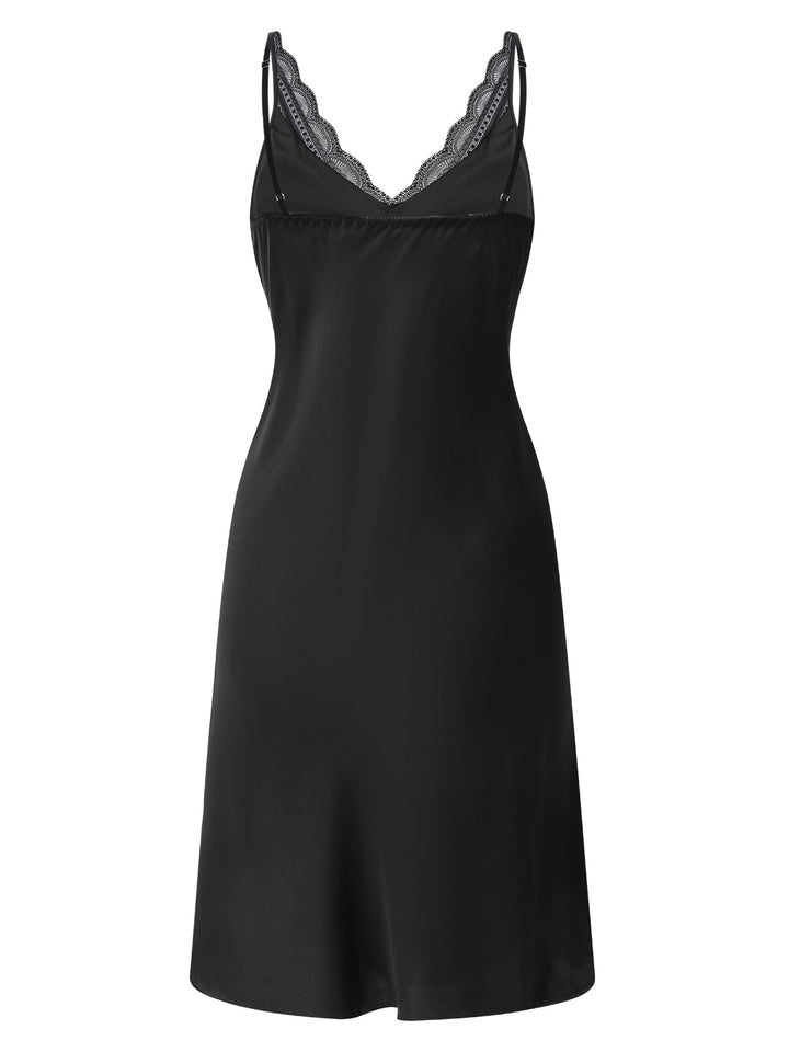 Black Solid V-Neck Lace Nightgown, vintage fashion, retro style - perfect for women who love vintage and retro fashion