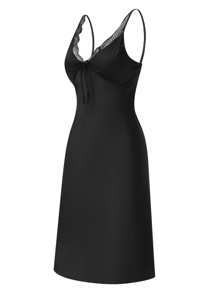 Black Solid V-Neck Lace Nightgown, vintage fashion, retro style - perfect for women who love vintage and retro fashion