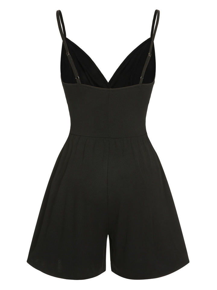 Black 1950s Solid V-Neck Spaghetti Straps Romper, vintage romper, retro jumpsuit - perfect for women who love vintage and retro fashion