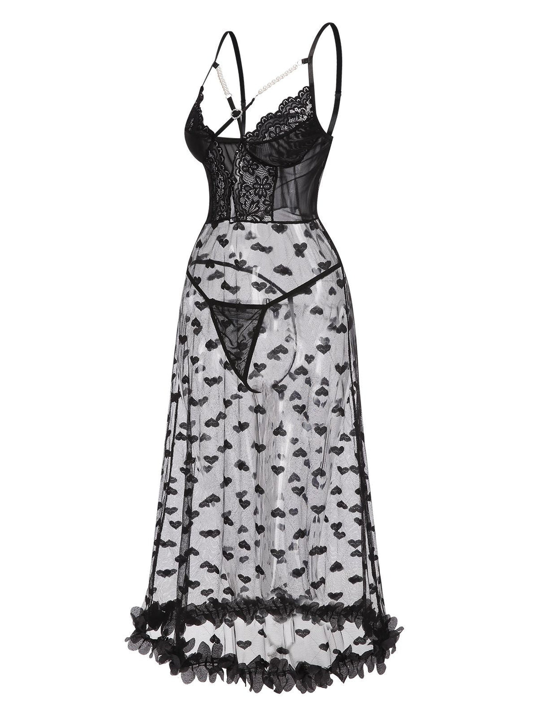 Black Spaghetti Strap Heart Lace Nightgown: where romance meets her modern spirit