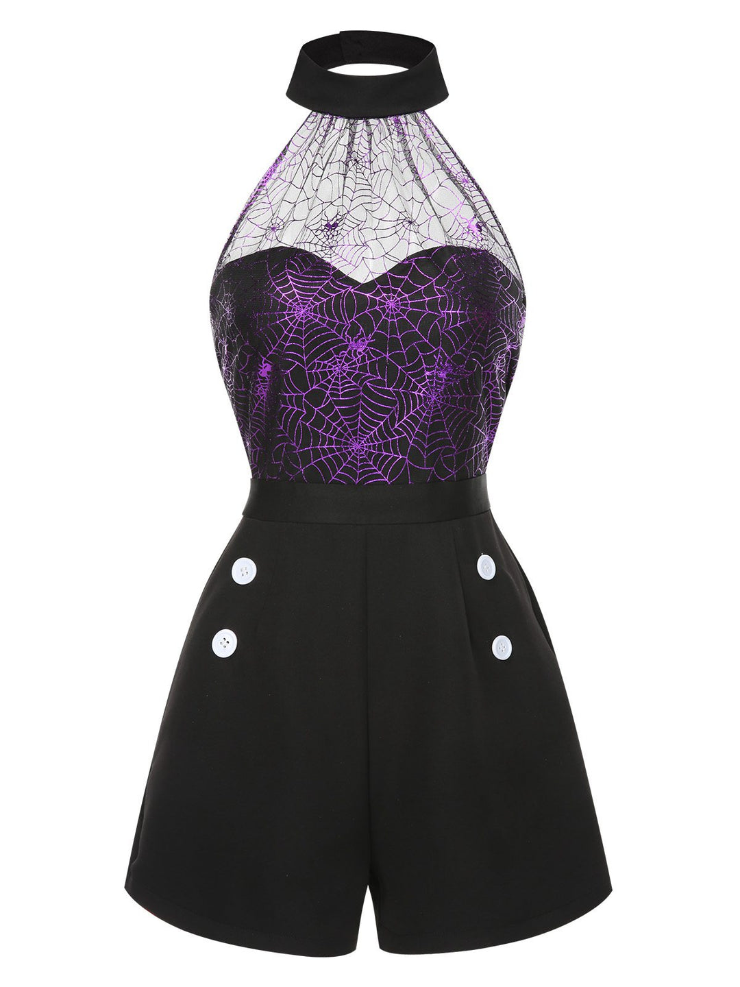 Black 1950s Spiderweb Laser Mesh Halter Romper, vintage romper, retro jumpsuit - perfect for women who love vintage and retro fashion