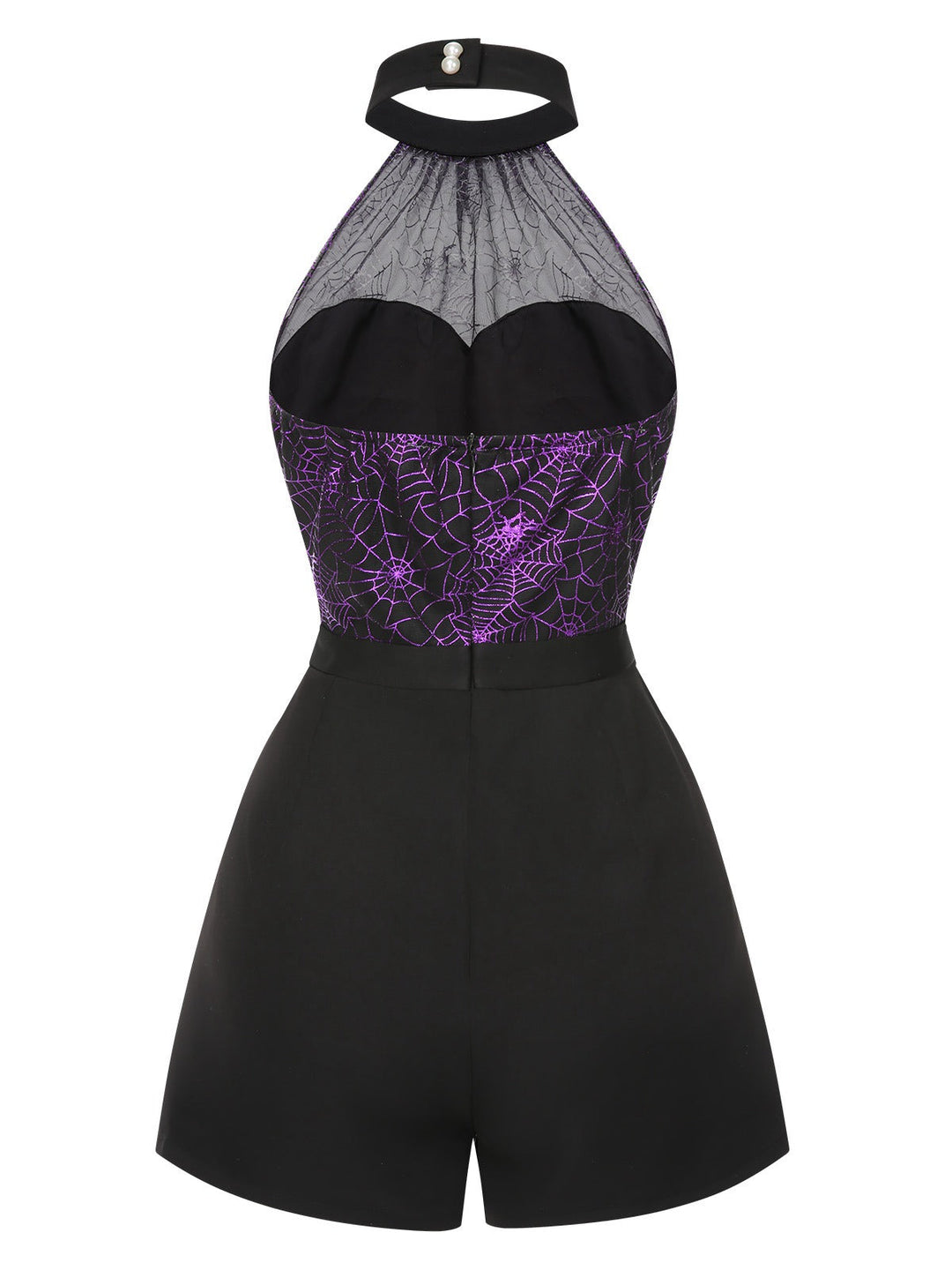 Black 1950s Spiderweb Laser Mesh Halter Romper, vintage romper, retro jumpsuit - perfect for women who love vintage and retro fashion