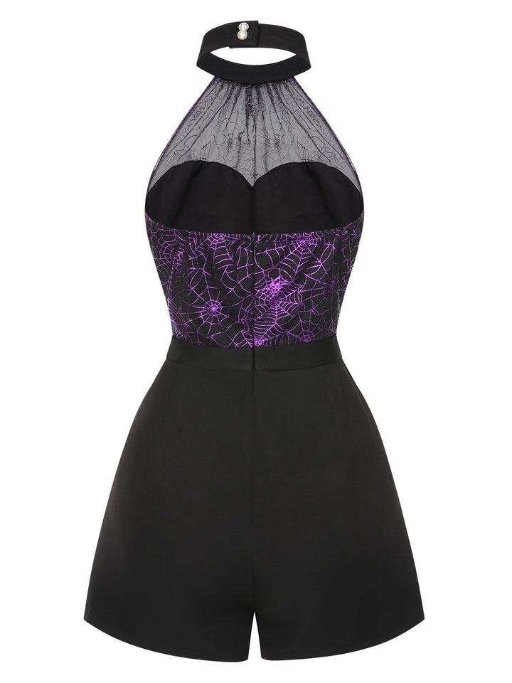 Black 1950s Spiderweb Laser Mesh Halter Romper, vintage romper, retro jumpsuit - perfect for women who love vintage and retro fashion