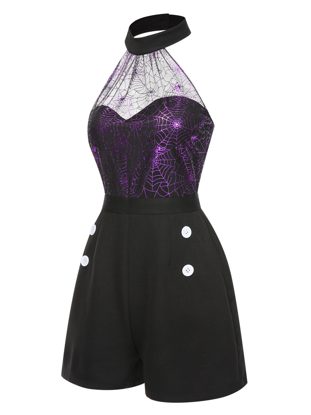 Black 1950s Spiderweb Laser Mesh Halter Romper, vintage romper, retro jumpsuit - perfect for women who love vintage and retro fashion