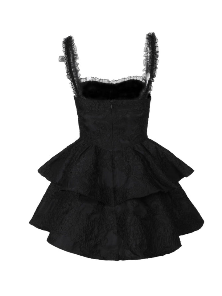 Black 1950s Square Neck Lace Print Cross Bubble Dress: where 1950s romance meets her modern spirit