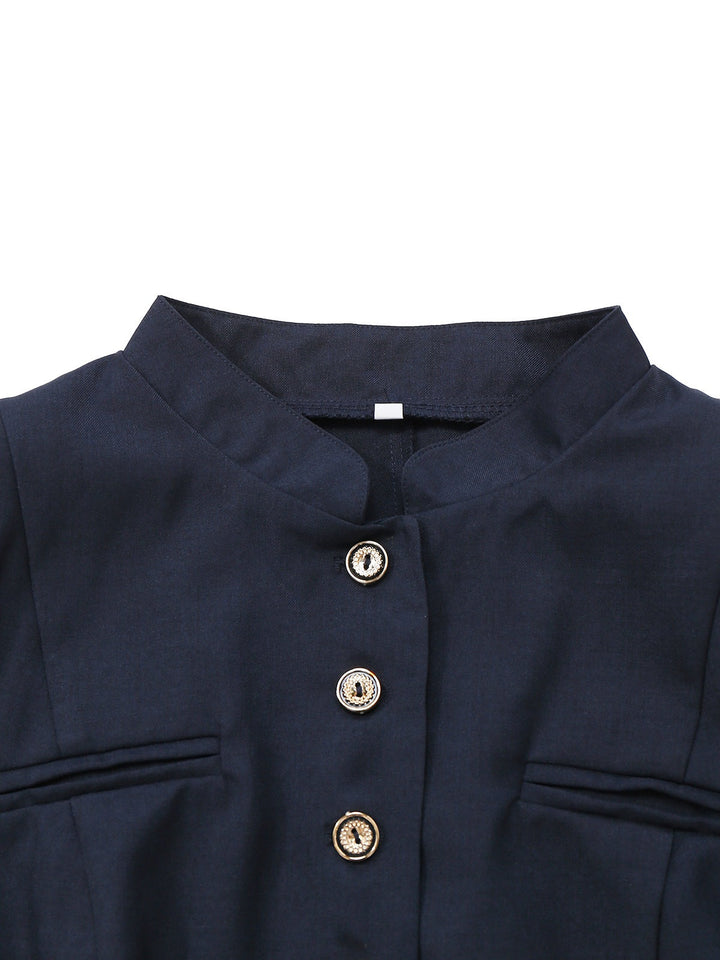 Black 1950s Stand Collar Long Sleeve Jacket - vintage fashion, retro style, classic black