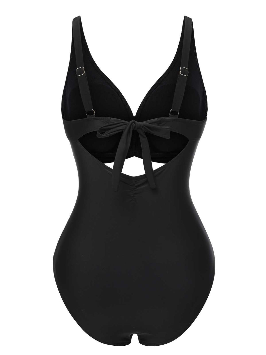 This Black 1950s Strap Hollow One-Piece Swimsuit carries 1950s vacation dreams in every stitch