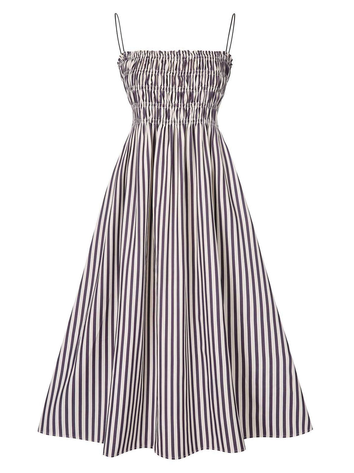 Black 1950s Stripe Wrinkles Spaghetti Straps Dress, vintage dress, retro fashion, rockabilly, pin-up fashion - perfect for women who love vintage and retro fashion