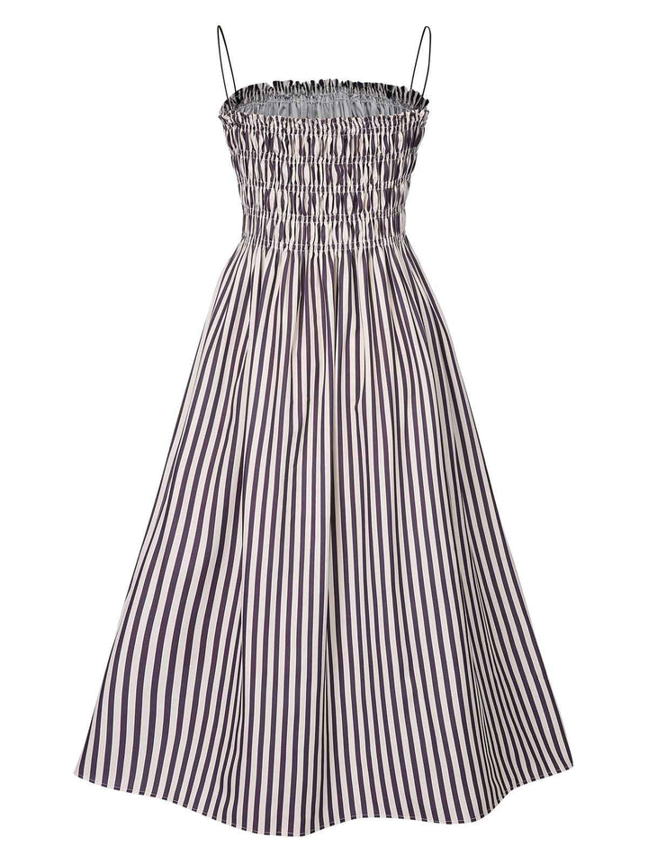 Black 1950s Stripe Wrinkles Spaghetti Straps Dress, vintage dress, retro fashion, rockabilly, pin-up fashion - perfect for women who love vintage and retro fashion