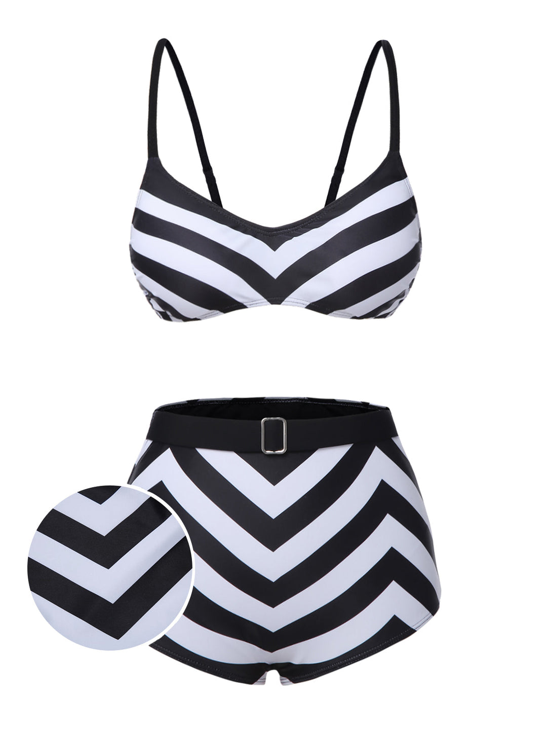 Black 1950s Striped Spaghetti Strap Swimsuit: 1950s Riviera elegance, reimagined for her