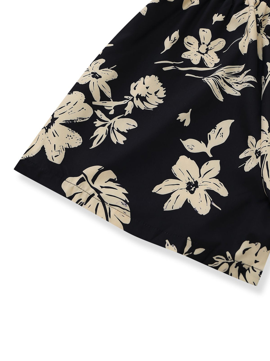 Black 1950s Tropical Botanical Print Square Neck Romper: beautiful vintage romper, retro jumpsuit, playful style with timeless appeal