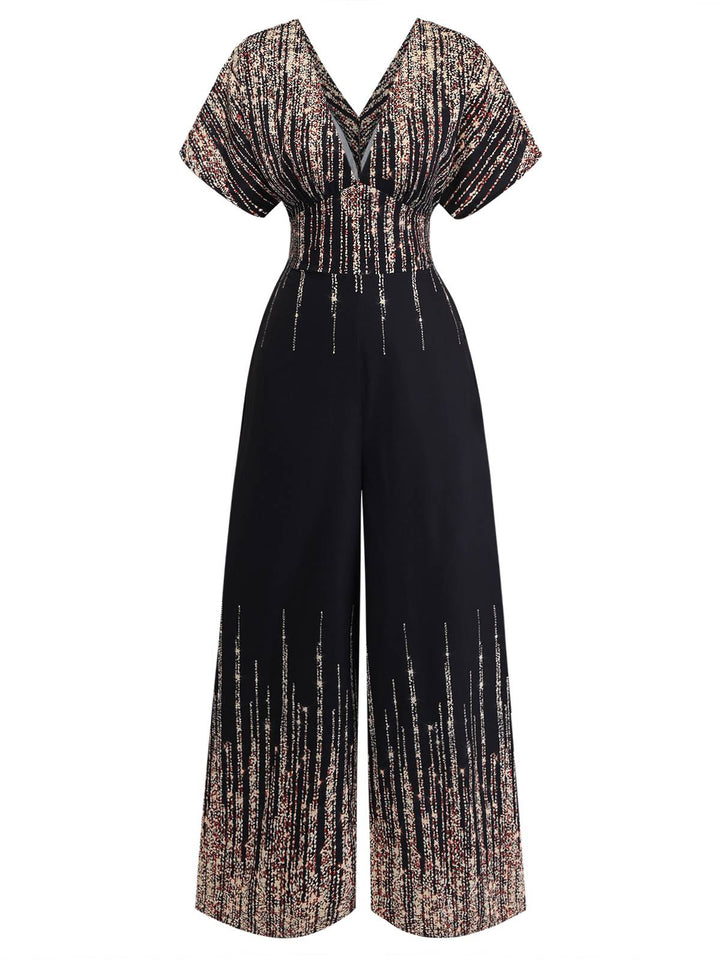 Black-1950s-V-Neck-High-Waist-Jumpsuit, vintage, retro, romper