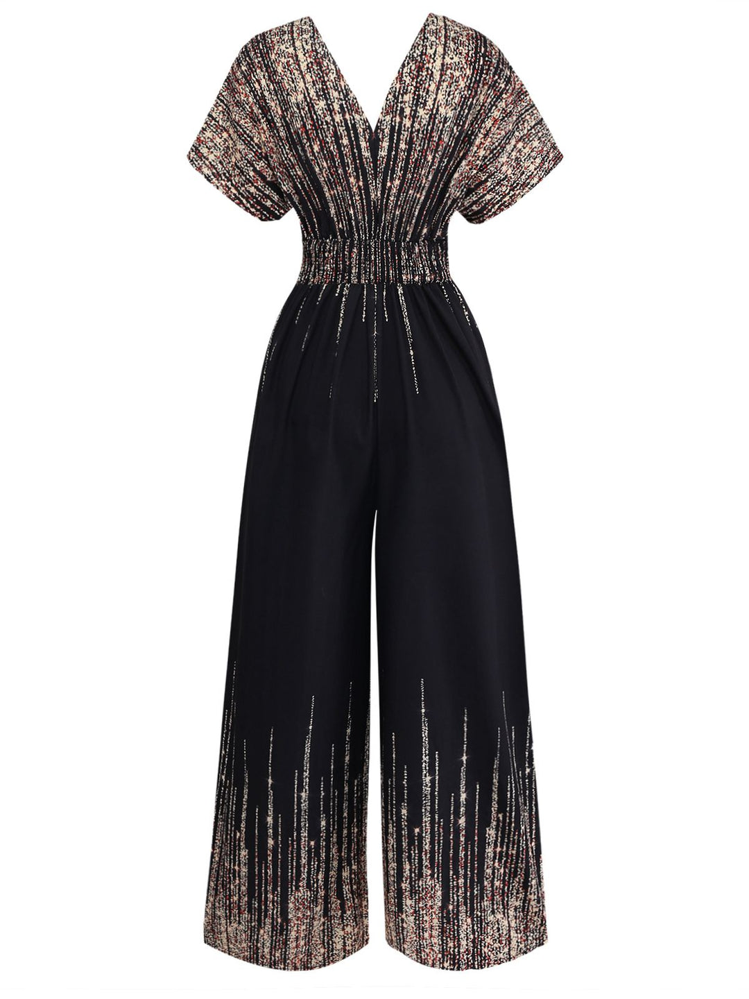 Black-1950s-V-Neck-High-Waist-Jumpsuit, vintage, retro, romper
