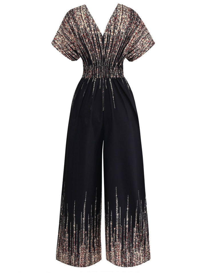 Black-1950s-V-Neck-High-Waist-Jumpsuit, vintage, retro, romper