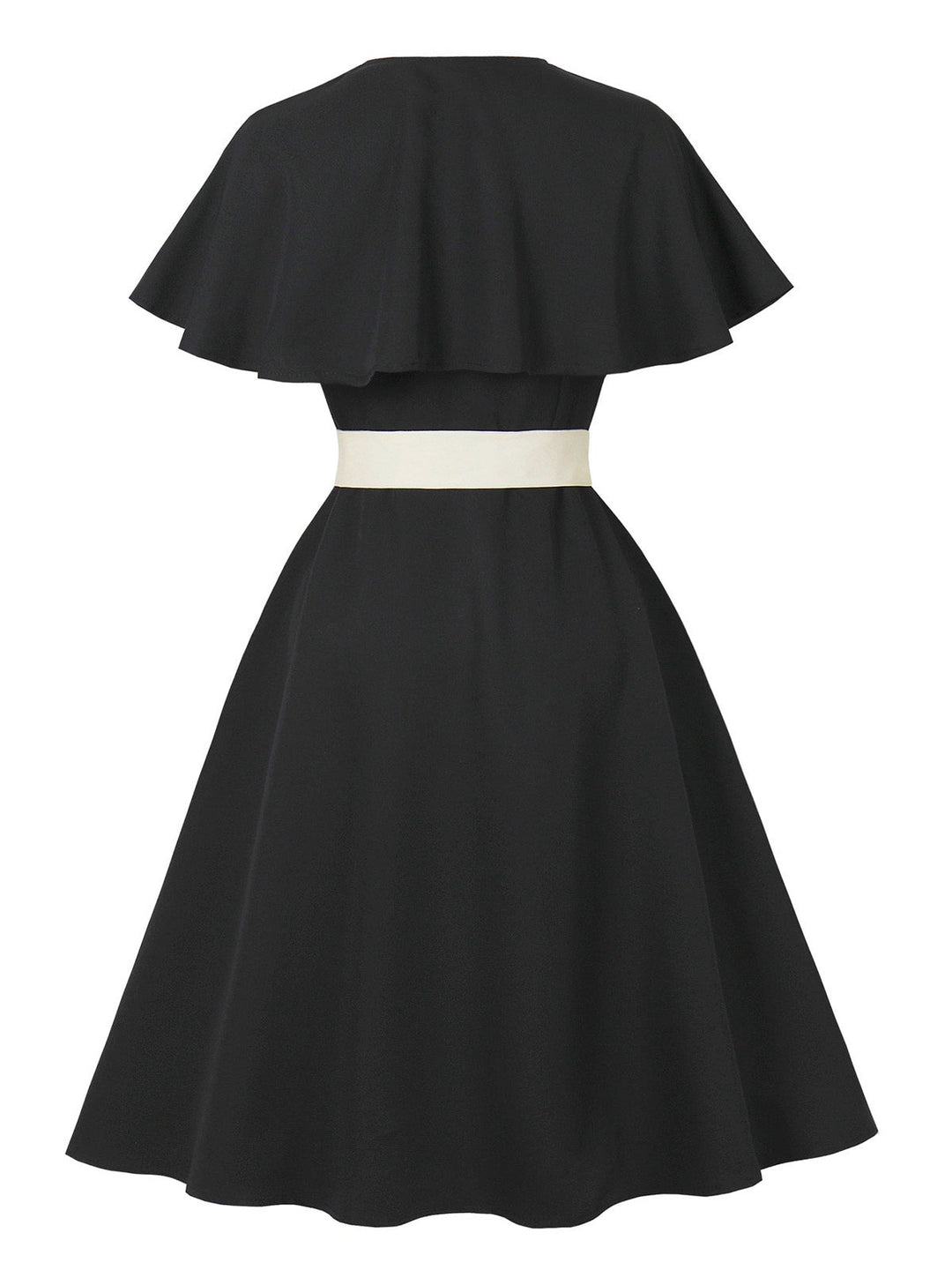 Black 1950s V-Neck Cloak Belted Dress - vintage dress, retro fashion, rockabilly