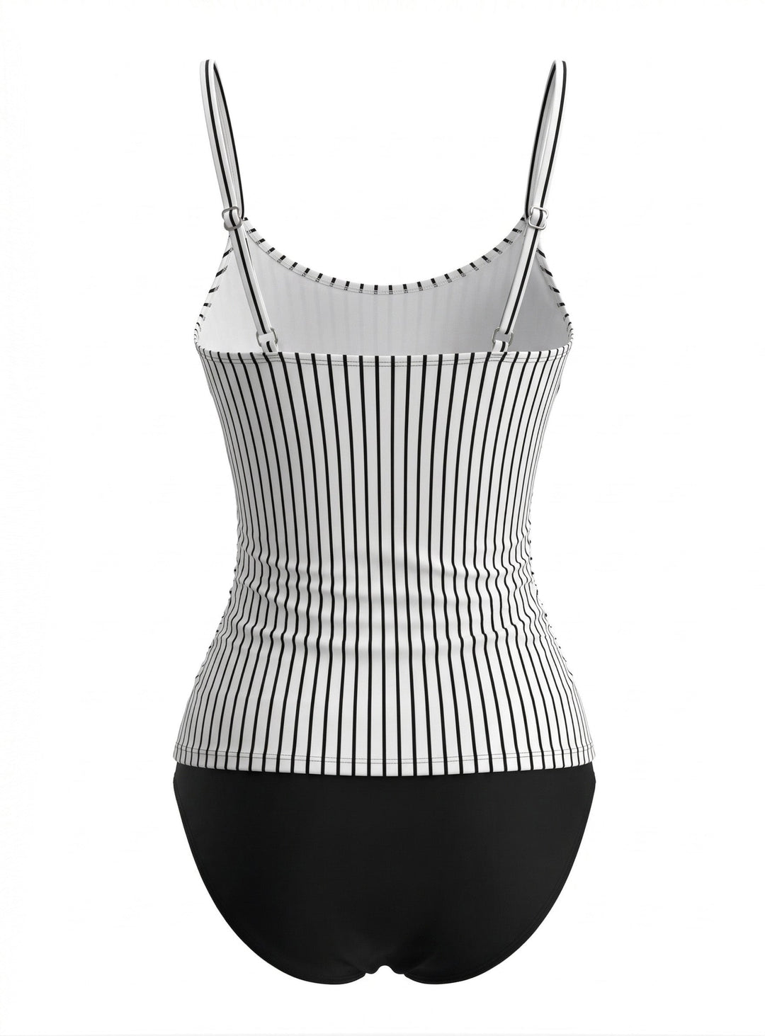 Black V-Neck Spaghetti Strap Striped Tankini 3