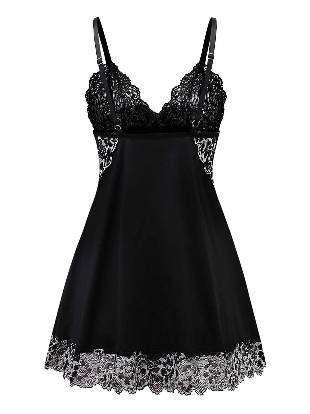 Black Velvet Lace Slip Nightgown - vintage nightgown, retro sleepwear, classic black