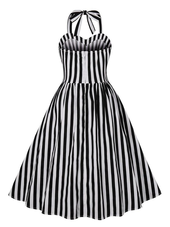 Black 1950s Vertical Stripes Halter Dress: where 1950s romance meets her modern spirit
