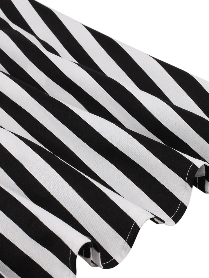 This Black 1950s Vertical Stripes Halter Dress wraps her in 1950s elegance, one twirl at a time