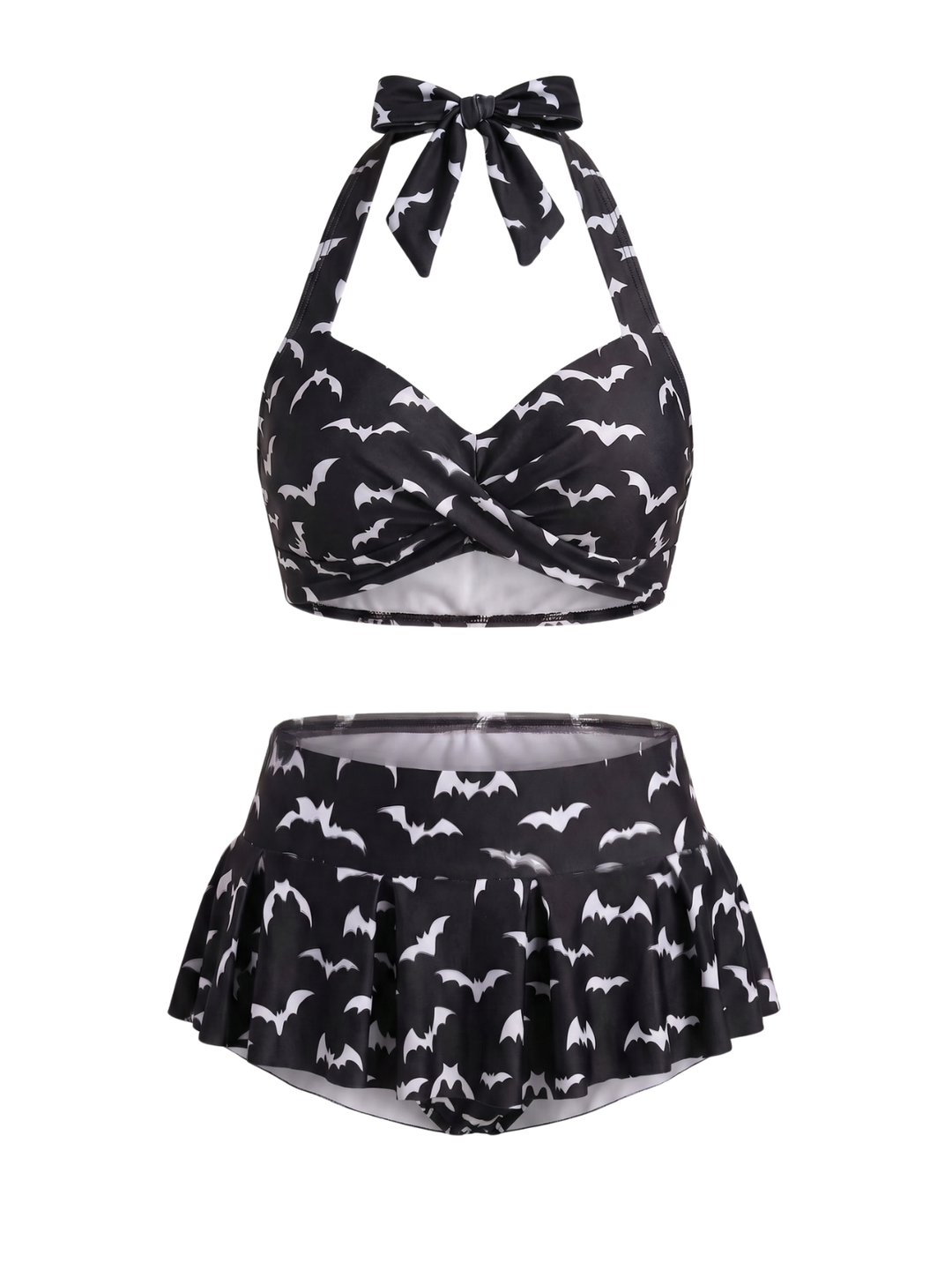 [Pre-Sale] Black Bat Heart Embellished Bikini Set - vintage swimsuit, swimwear for vintage lovers
