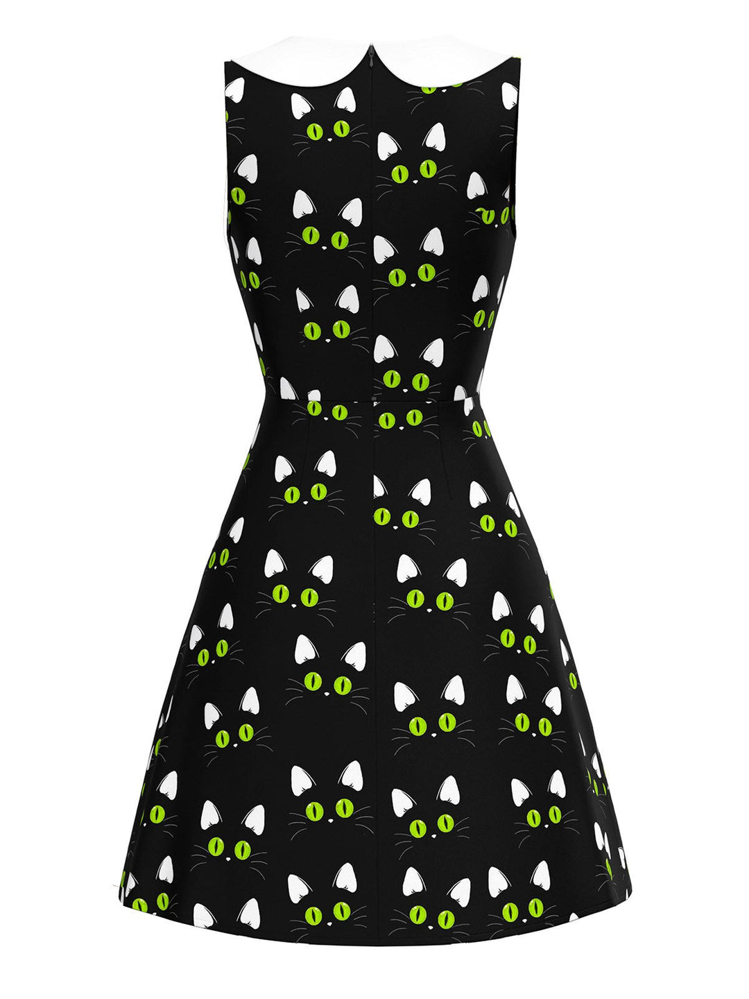 Black 1960s Cat Print Paw Pockets Dress - vintage dress, retro fashion, classic black
