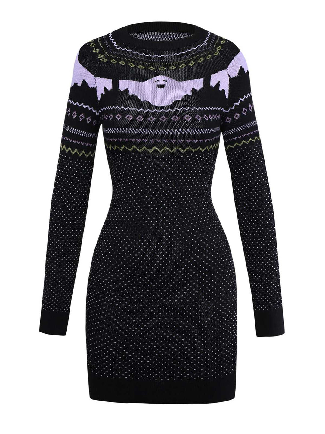 Black 1960s Dots Halloween Ghost Sweater Dress - vintage dress, retro fashion, classic black